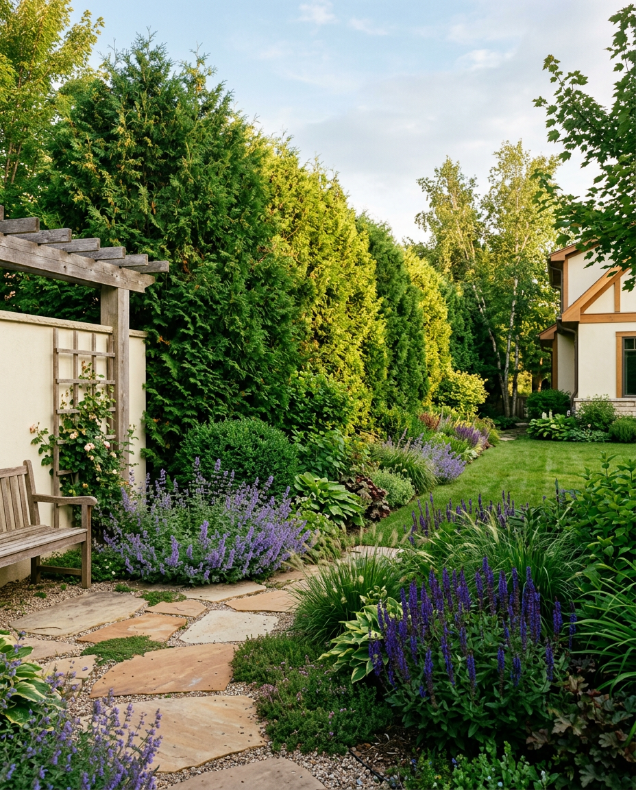 A living hedge ages into the property instead of needing replacement.