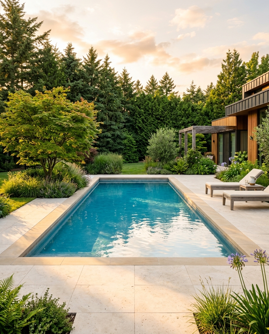 The rectangular pool reads as architecture rather than landscape.
