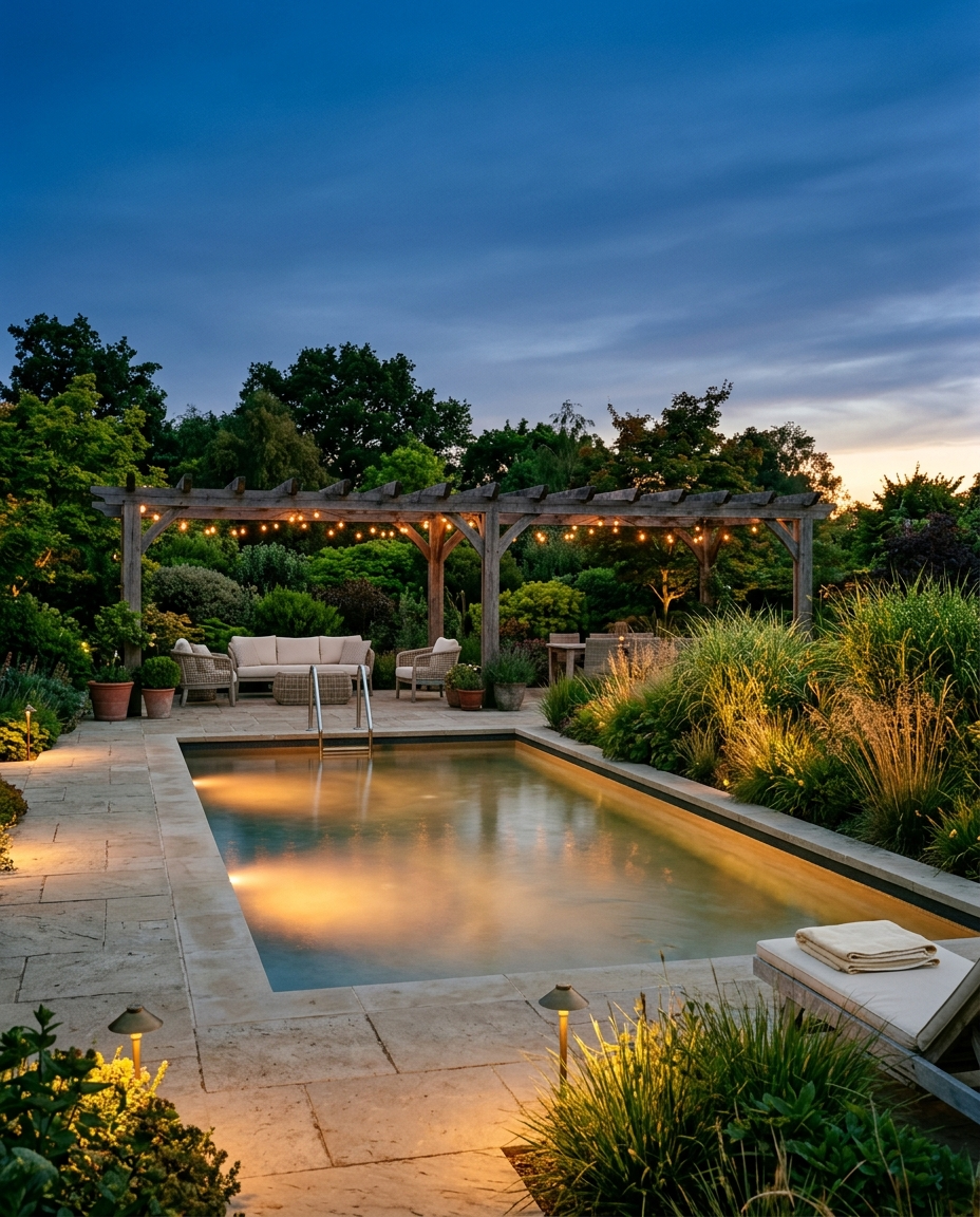After dark the pool becomes the brightest object in the yard.