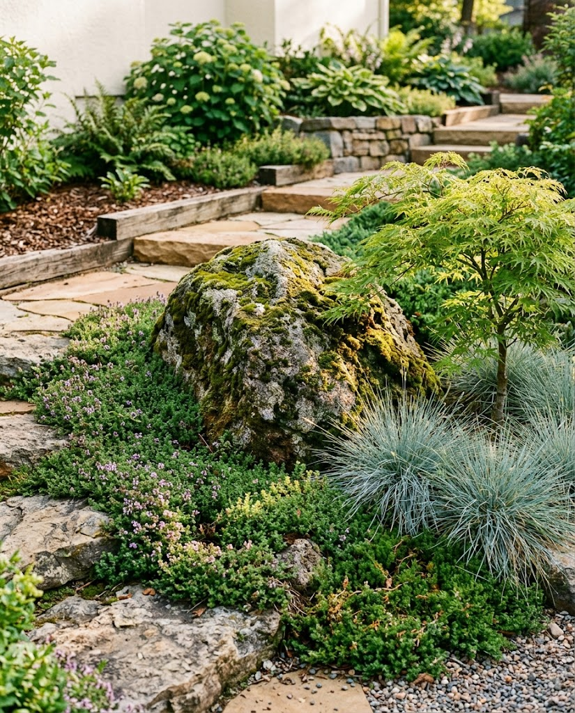 The half-buried rule turns a boulder from object into geology.